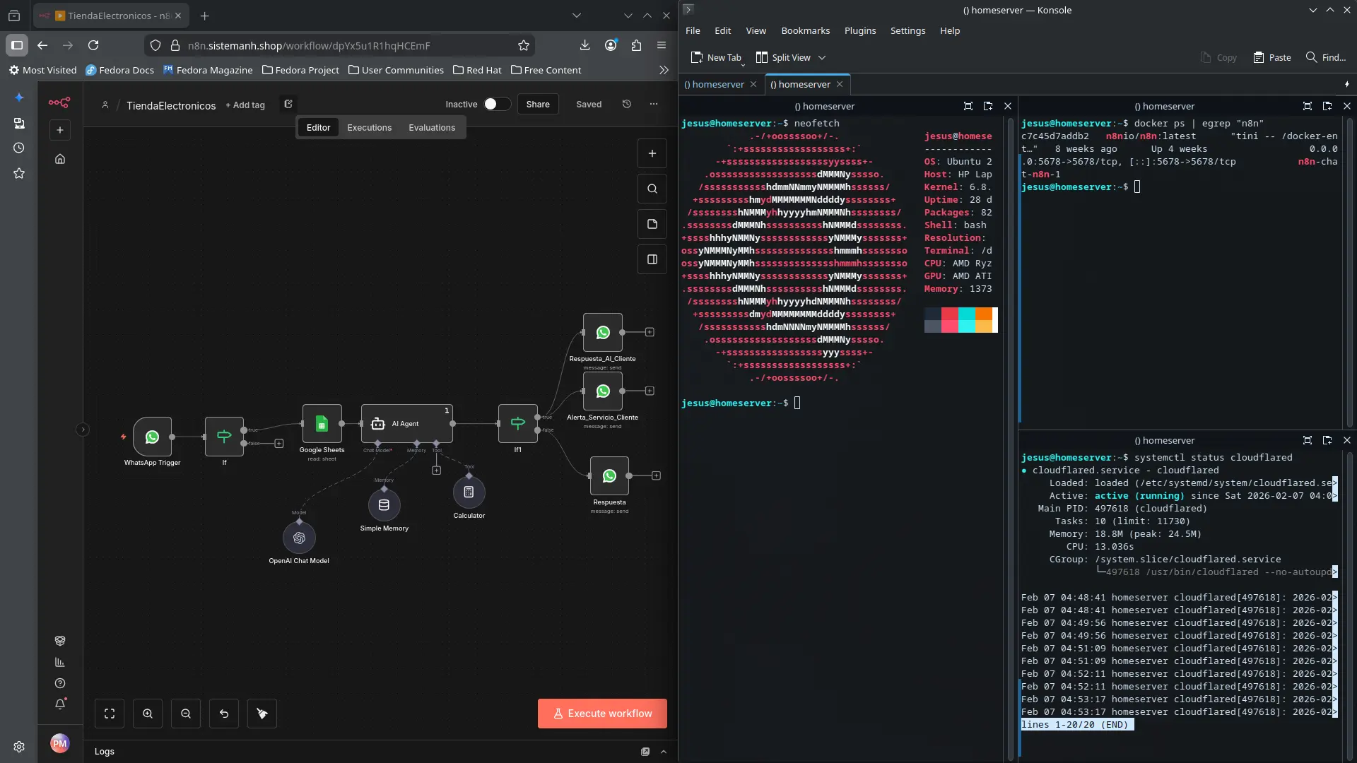 Homelab Infrastructure - Terminal con htop o neofetch